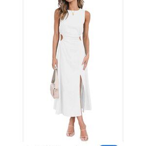 Lillusory White Sleeveless Cutout Split Maxi Dress Cotton Linen Blend Size S.